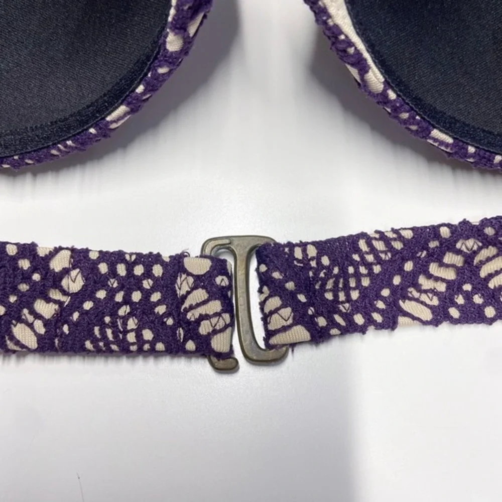 BECCA by Rebecca Virtue Purple Crochet Bikini Swimsuit Set Size‎ M Top L Bottoms